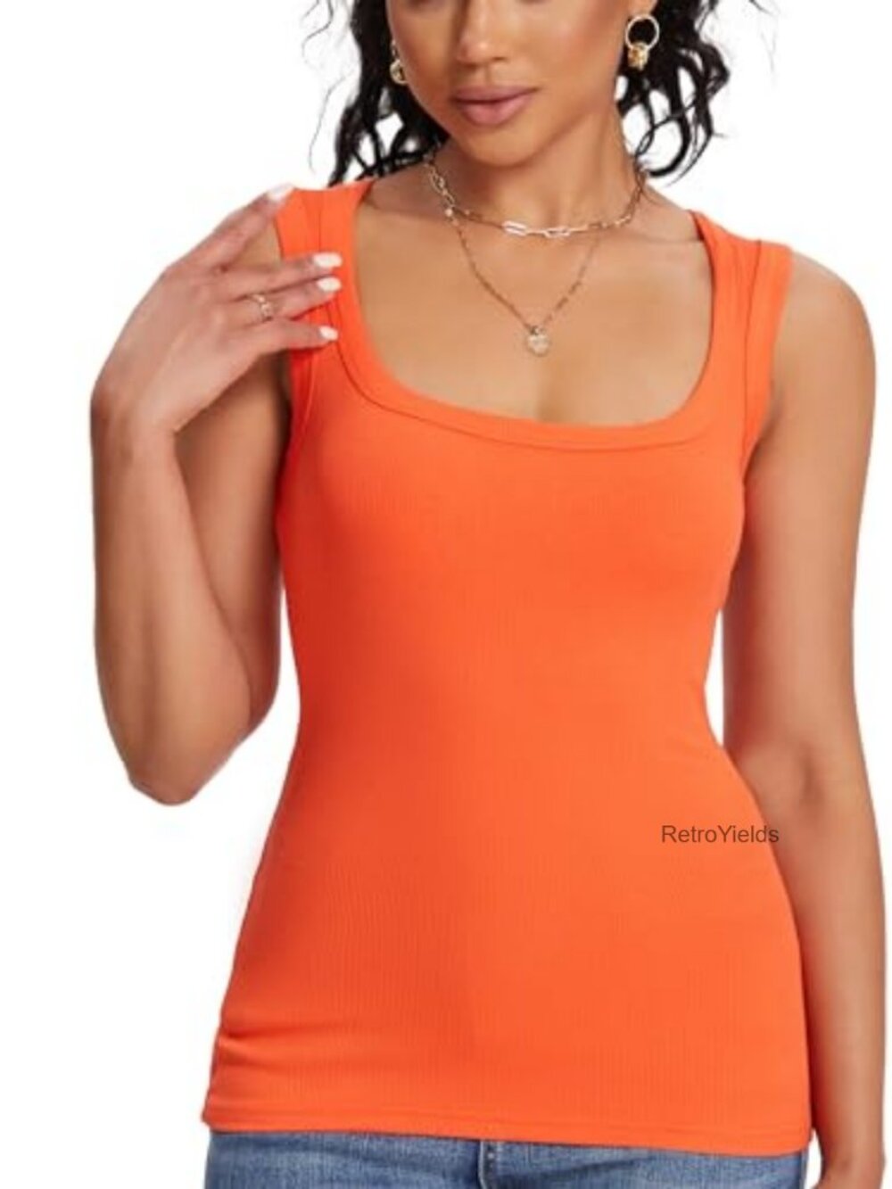 Ribbed Modal Spandex Slim Fit Tank Top Square Neck Sleeveless